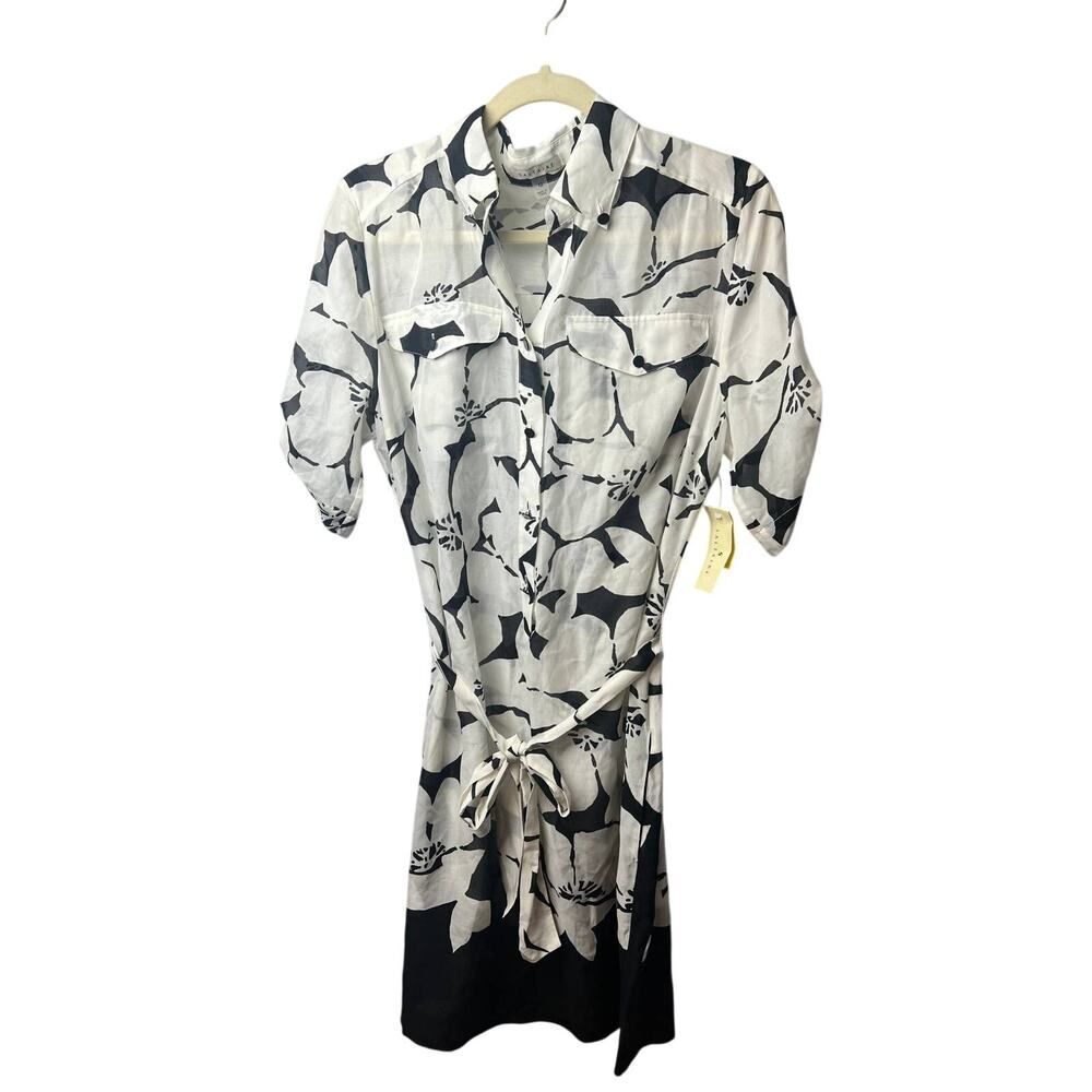 Saltaire Floral Print Black and White Sheer Dress NO SLIP Sz. 12